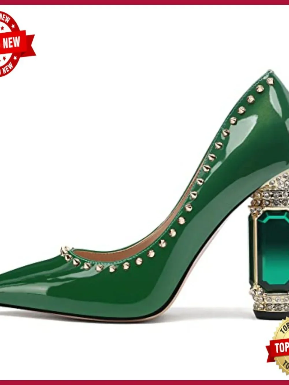 Chunky Block Heels Pumps Pointed Toe Rhinestone Crystal Bridal Wedding Party